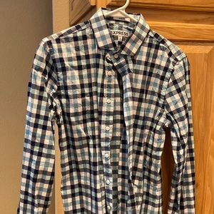 Express mens dress shirt. Blue checkered. 15-15.5 slim fit. Never worn.